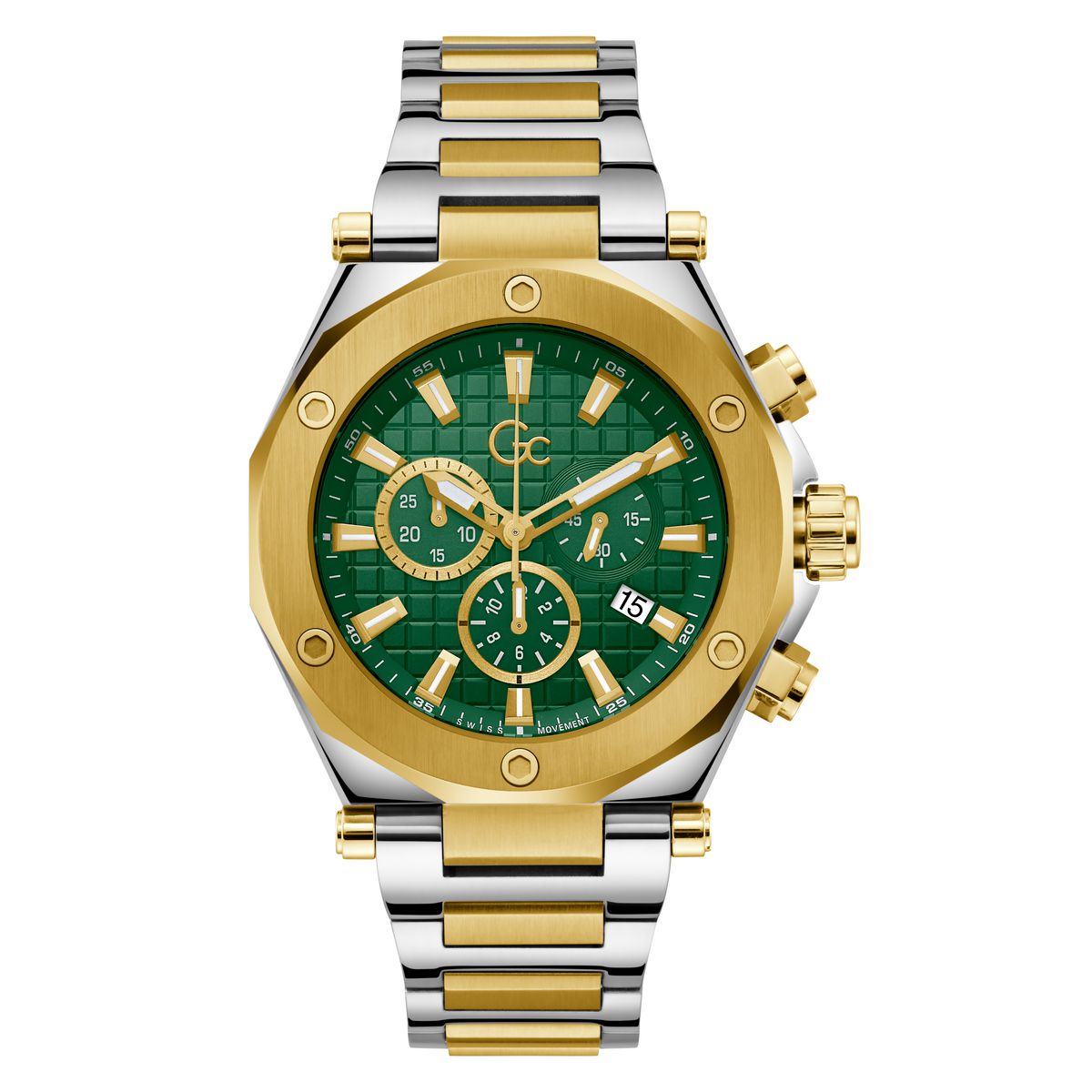 Gc Sport Chic Green Dial Round Case Quartz Chronograph Men Watch