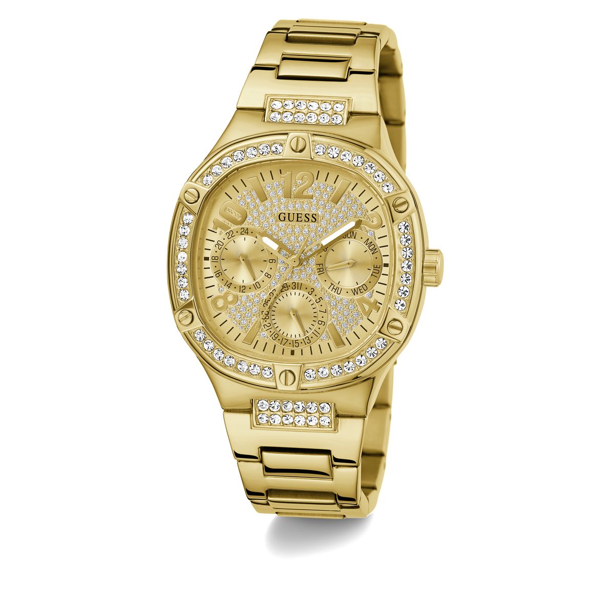 Guess Duchess Champagne Dial Square Case Multi-Function Women Watch ...