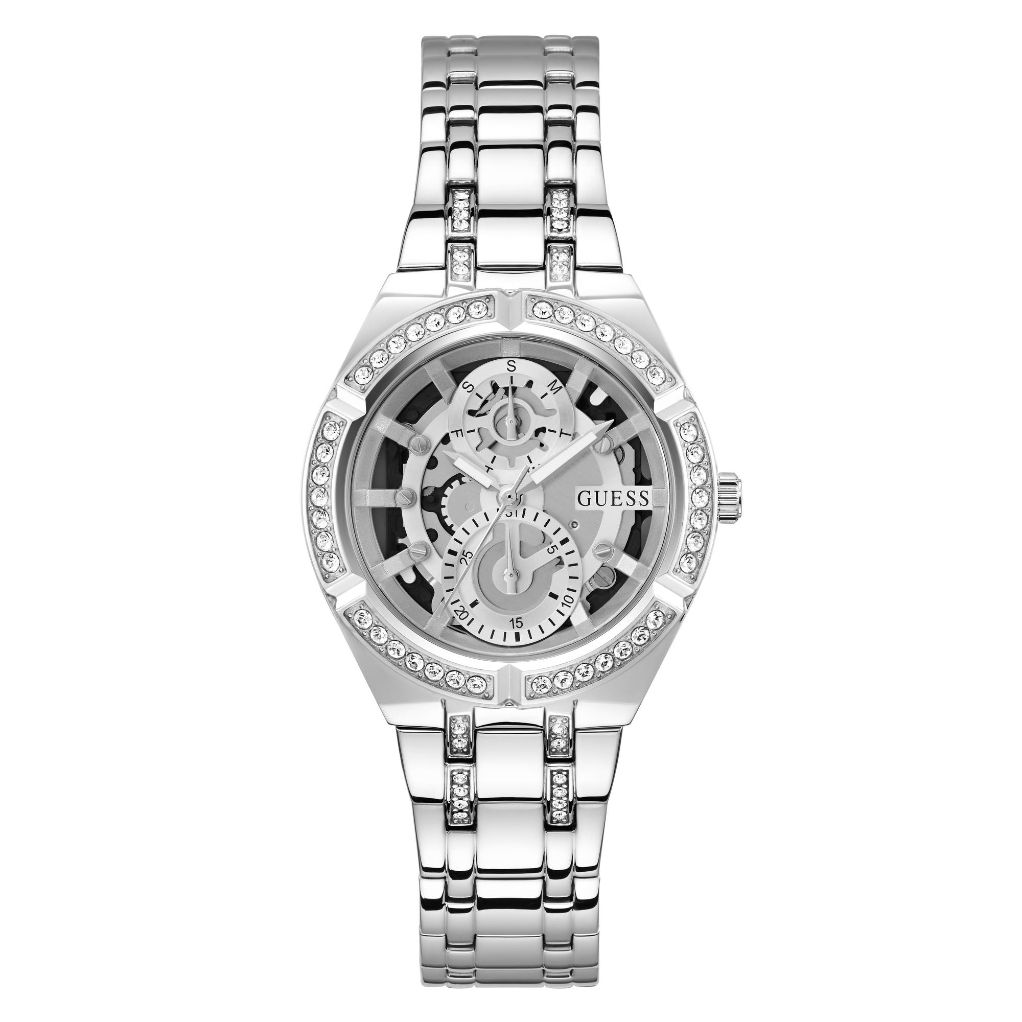 Guess Allara Women Silver Tone Round Dial Analog Watch