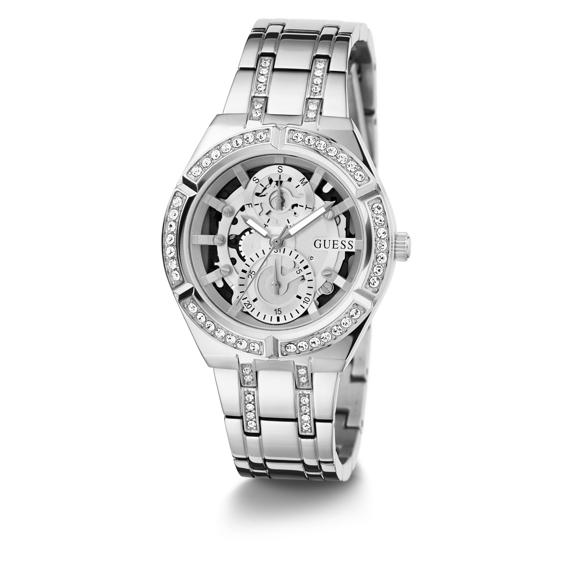 Guess Allara Women Silver Tone Round Dial Analog Watch