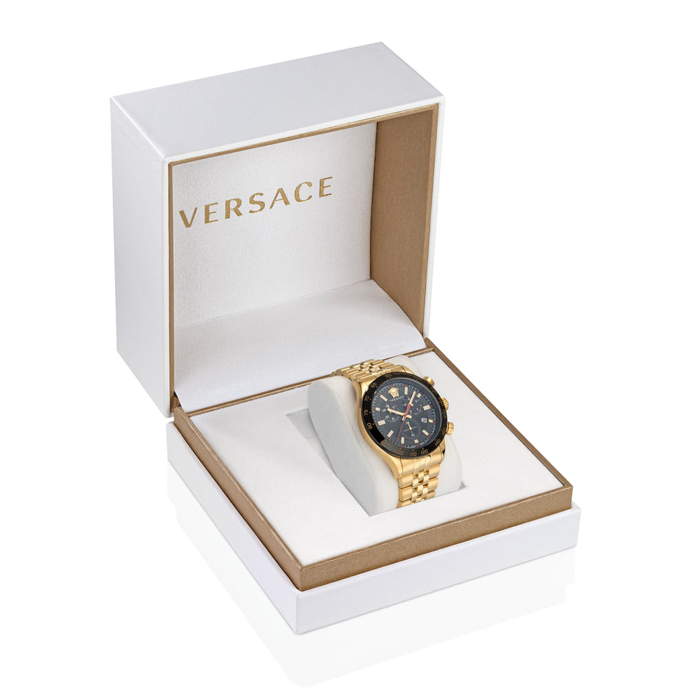 Versace Hellenyium Black Dial Round Case Swiss Quartz Chronograph Men Watch