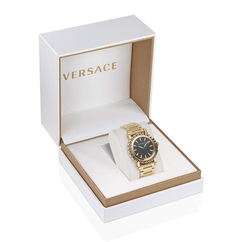 Versace Mostrador Branco Essential (36 Mm) / Couro Preto VEK400721