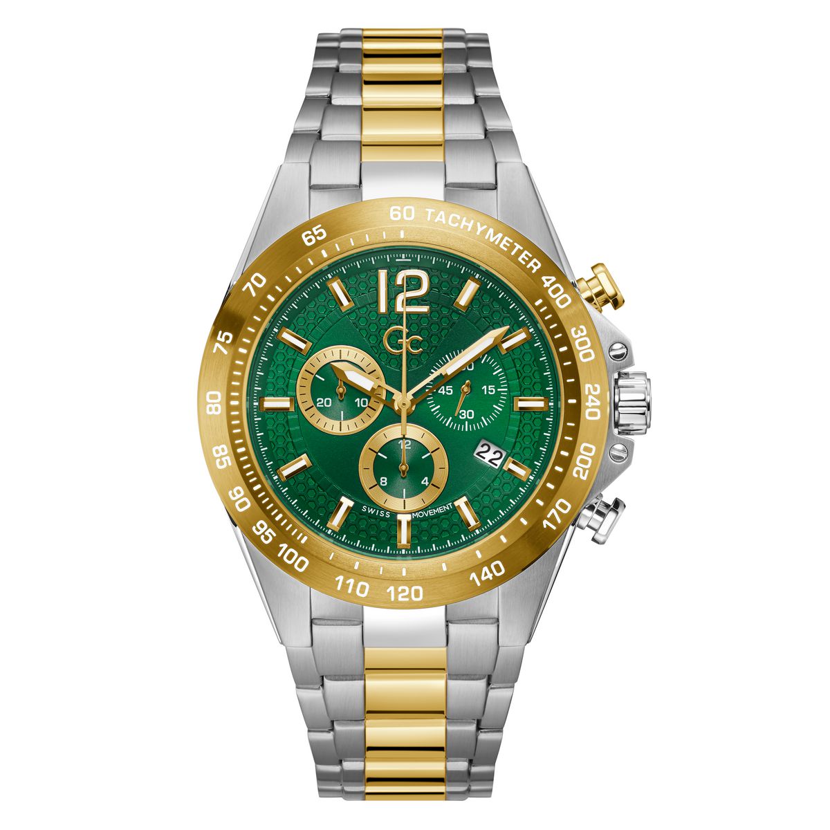 Gc Sport Chic Green Dial Round Case Quartz Chronograph Men