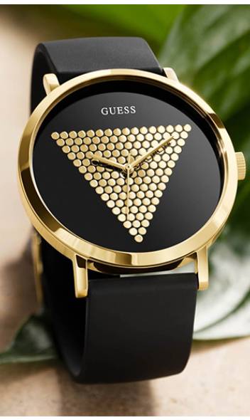 Guess Imprint Black Dial Round Case Analog Men Watch - W1161G1